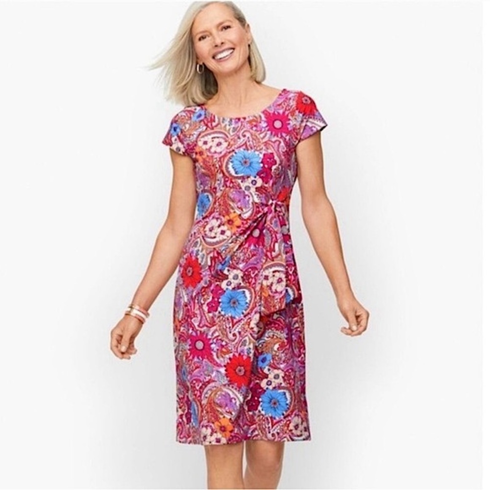 Talbots Island Floral Paisley Knot Waist Dress